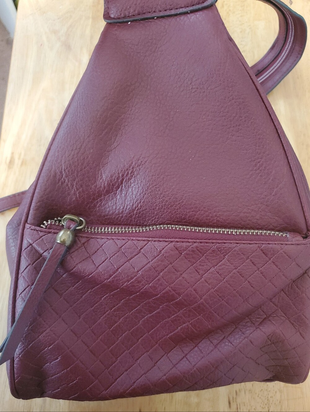 Women's Burgundy Faux Leather Sling Backpack